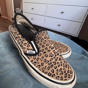 Vans Tan and Black Leopard Slip-Ons